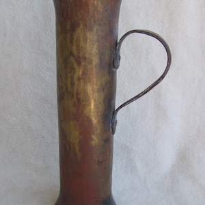 Antique Hand Hammered Primitive Middle Eastern Copper Stamped Unusual Handled Vessel