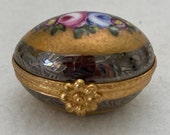 Vintage Limoges Porcelain Bronze Pient Main Egg Oval Gilt Trinket Box