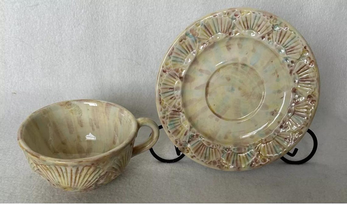 Vintage Italian Peasant Village Scallop Shell Ocean Majolica Tea Cup - Etsy