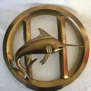 Vintage Heavy Brass Palm Beach Sailfish Furniture Mount Hardware