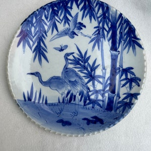 Antique Chinese Japanese Asian Bamboo Heron Chopmarks Plate