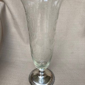 Vintage Pairpoint Whiting Sterling Silver Etched Glass Vase