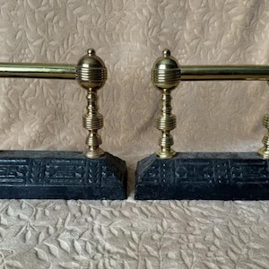 Antique Brass And Cast Iron Fire Dogs Andirons Fireplace Accessories