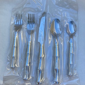 Vintage Cambridge Faux Bamboo Handle Stainless Flatware Silverware Place Setting