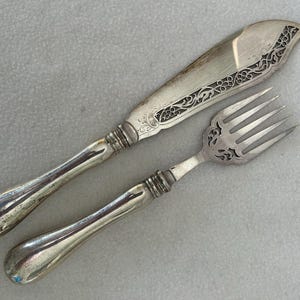 Juego de servir pescado Birks Vintage de plata esterlina de 2 piezas: tenedor y cuchillo