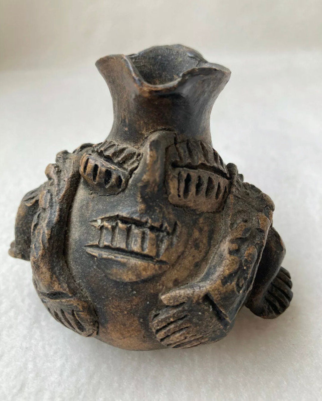 Vintage Folk Art Pottery Face Jug Pitcher Etsy