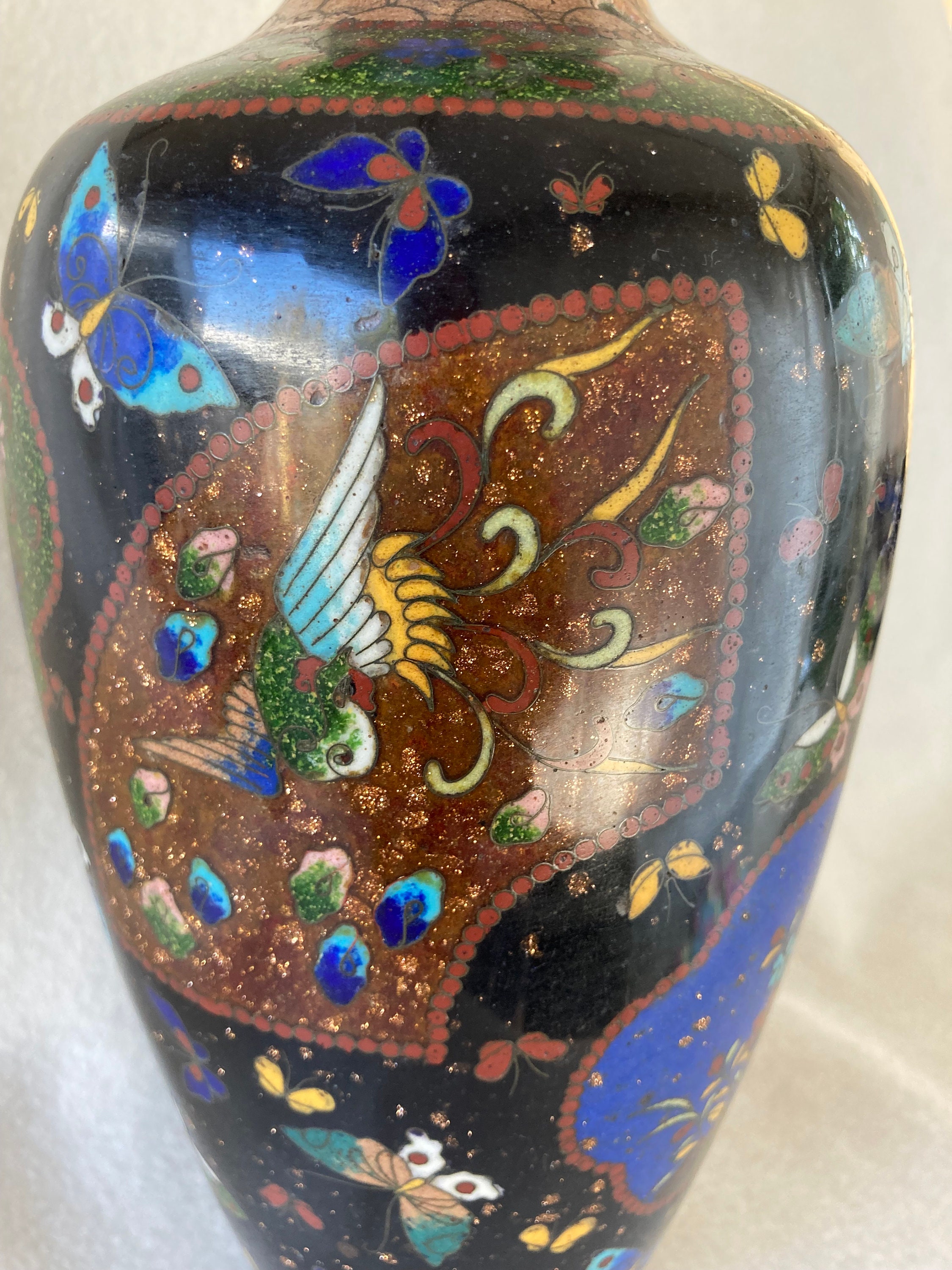 11インチ ヴィンテージ 中国七宝焼き 蝶 エナメル花瓶 - Etsy 日本