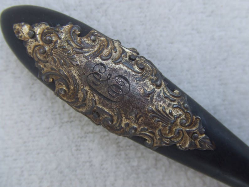 Antique Bronze Ebony Wood Ornate Tool File image 1