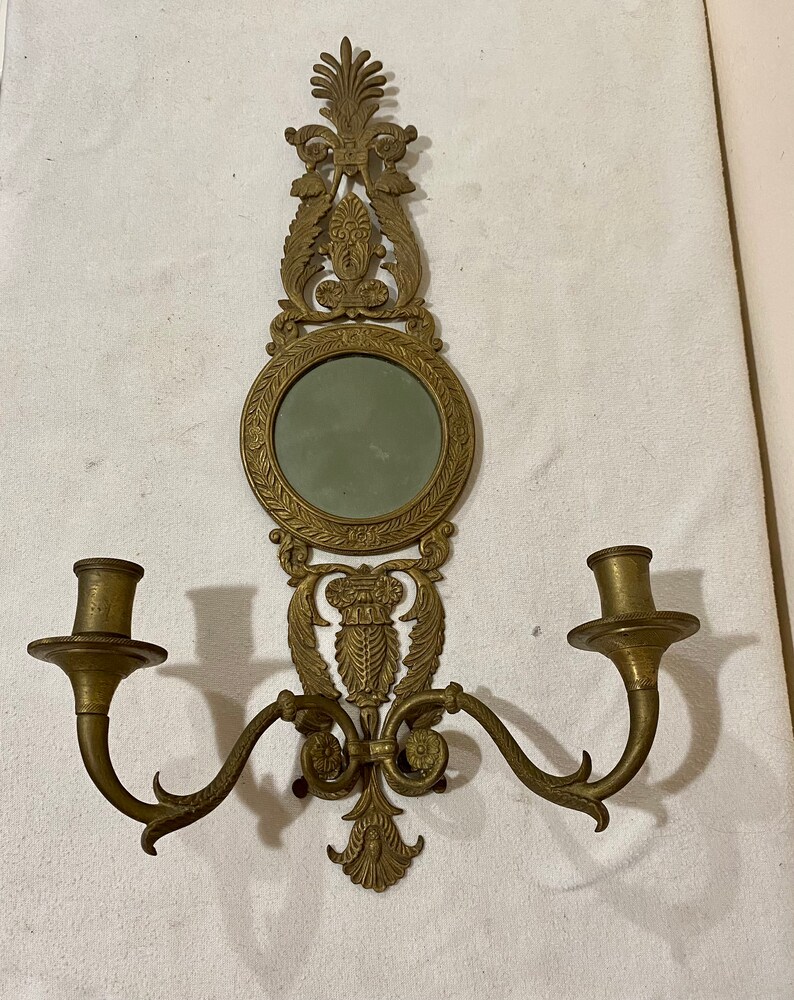 French Antique Empire Bronze Mirror Candle Holder Wall Sconce French Antique Empire Bronze Mirror Candle Holder Wall Sconce