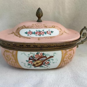 Antique Hand Painted Sevres France Porcelain Bronze Lidded Box