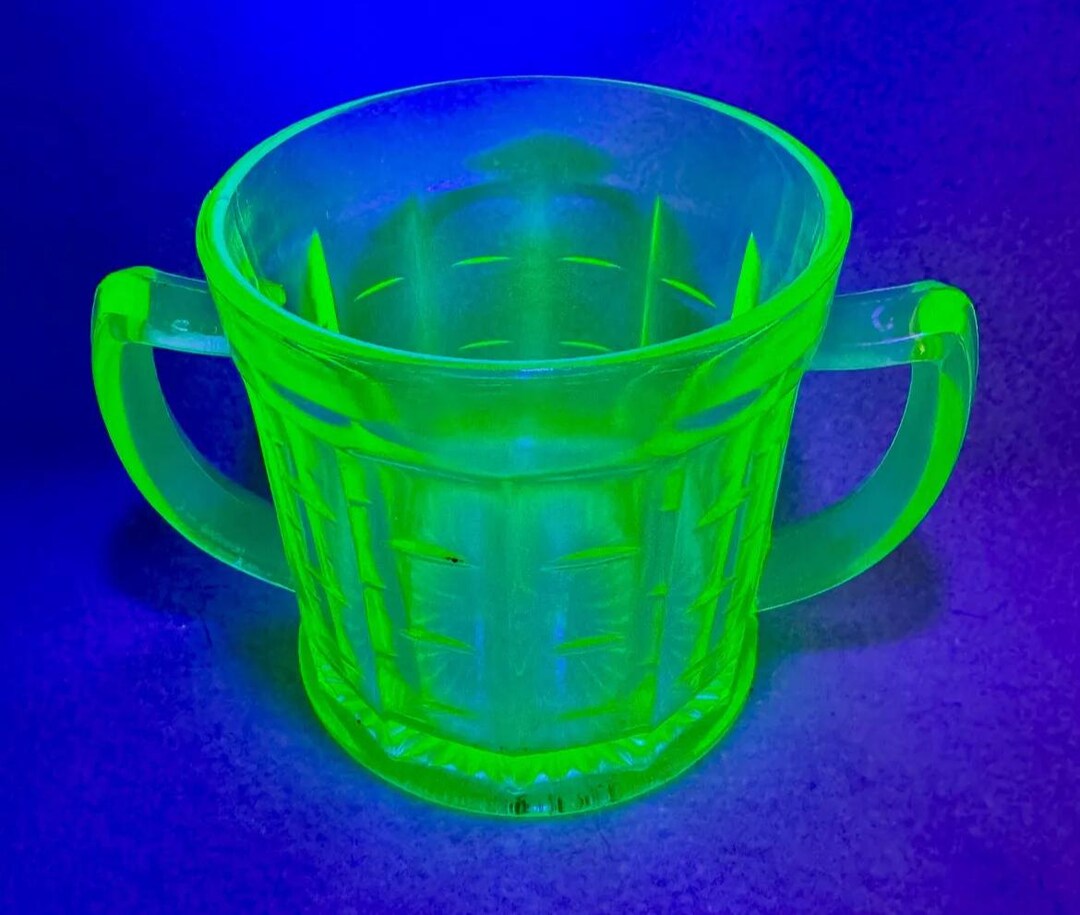 Antique Hazel Atlas Uranium Glass Double Handled Cup - Etsy