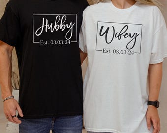 Wifey and Hubby Shirt, Wedding Party Shirt, Honeymoon Shirt,Wedding Shirt,Wife and Hubs Shirts, Just Married Shirts, Matching Couple Shirt
