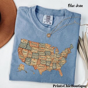 Chemise carte des États-Unis d'Amérique Retro Comfort Colors®, t-shirt Dieu dit que vous êtes, verset biblique du 4 juillet, drapeau des États-Unis, t-shirt fille américaine, t-shirt drapeau américain 1776