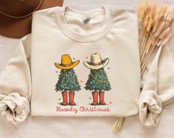 Western Christmas Sweatshirt, Cowboy Christmas Sweater, Cowgirl Christmas Shirt, Christmas Tree Sweatshirt, Howdy Country Christmas Shirt