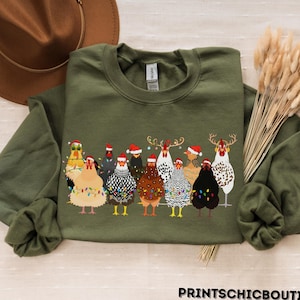 Сute Christmas Chickens Sweatshirt, Christmas Farm Animals Sweatshirt, Womens Christmas Chicken Sweatshirt,Christmas Holiday Sweatshirt Gift