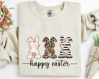 Happy Easter Sweatshirt, Happy Easter Bunnies Shirt,Bunny Shirt,Easter Bunny Shirt,Cute Easter Shirt,Leopard Bunny Shirt,Easter Matching Tee