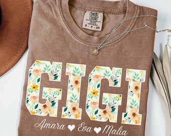 Personalized Gigi Shirt with Grandkids Names, Floral GigiT-Shirt, Mimi Gifts,Mother's Day Shirt, Custom Kids Names Grandma Shirt, Mimi Tee