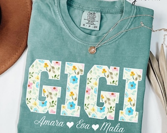 Personalized Gigi Shirt with Grandkids Names, Floral GigiT-Shirt, Mimi Gifts,Mother's Day Shirt, Custom Kids Names Grandma Shirt, Mimi Tee