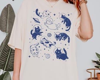 Cats in Space Comfort Colors® Shirt, Funny Cat Tshirt, Oversized Shirt, Aesthetic Graphic Retro Vintage T Shirt, Cat Lover Gift, Cat Tee
