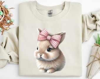 Easter Bunny Sweatshirt, Retro Easter Sweater, Coquette Bow Bunny Sweater, Easter Bunny Sweater, Cute Bunny Easter Day Gift,Bunny Sweatshirt