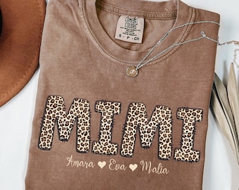 Custom Leopard Mimi Shirt with Grandkids’ Names, Personalized Mimi T-Shirt, Comfort Colors® Grandma Tee, Custom Name Grandma Shirt