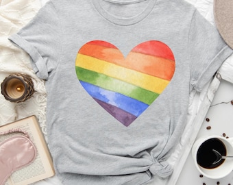 Watercolor Rainbow LGBTQ Heart Tshirt, Pride Gift For Ally, Be Kind Shirt, LGBTQ Ally Shirt,Pride Heart Shirt,Womens Heart Shirt,Pride Shirt