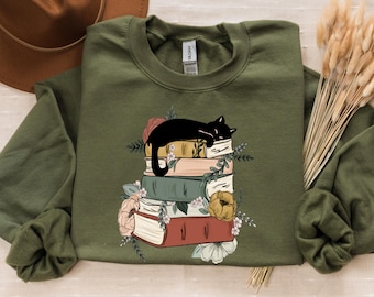 Cat Book Sweatshirt, Books and Cats Hoodie, Reading Shirt, Cat Lover T-Shirt, Gift for Cat Lover, Gift for Book Lovers, Book, Bookish Shirt