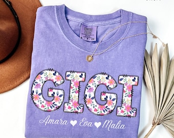 Personalized Gigi Shirt with Grandkids Names, Floral GigiT-Shirt, Mimi Gifts,Mother's Day Shirt, Custom Kids Names Grandma Shirt, Mimi Tee