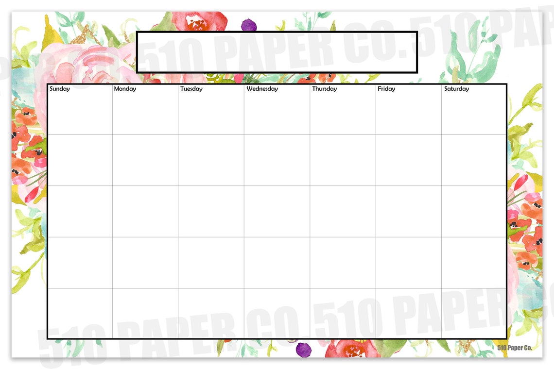 Printable Blank Calendar 11x17 Floral Calendar 11 X 17 Etsy