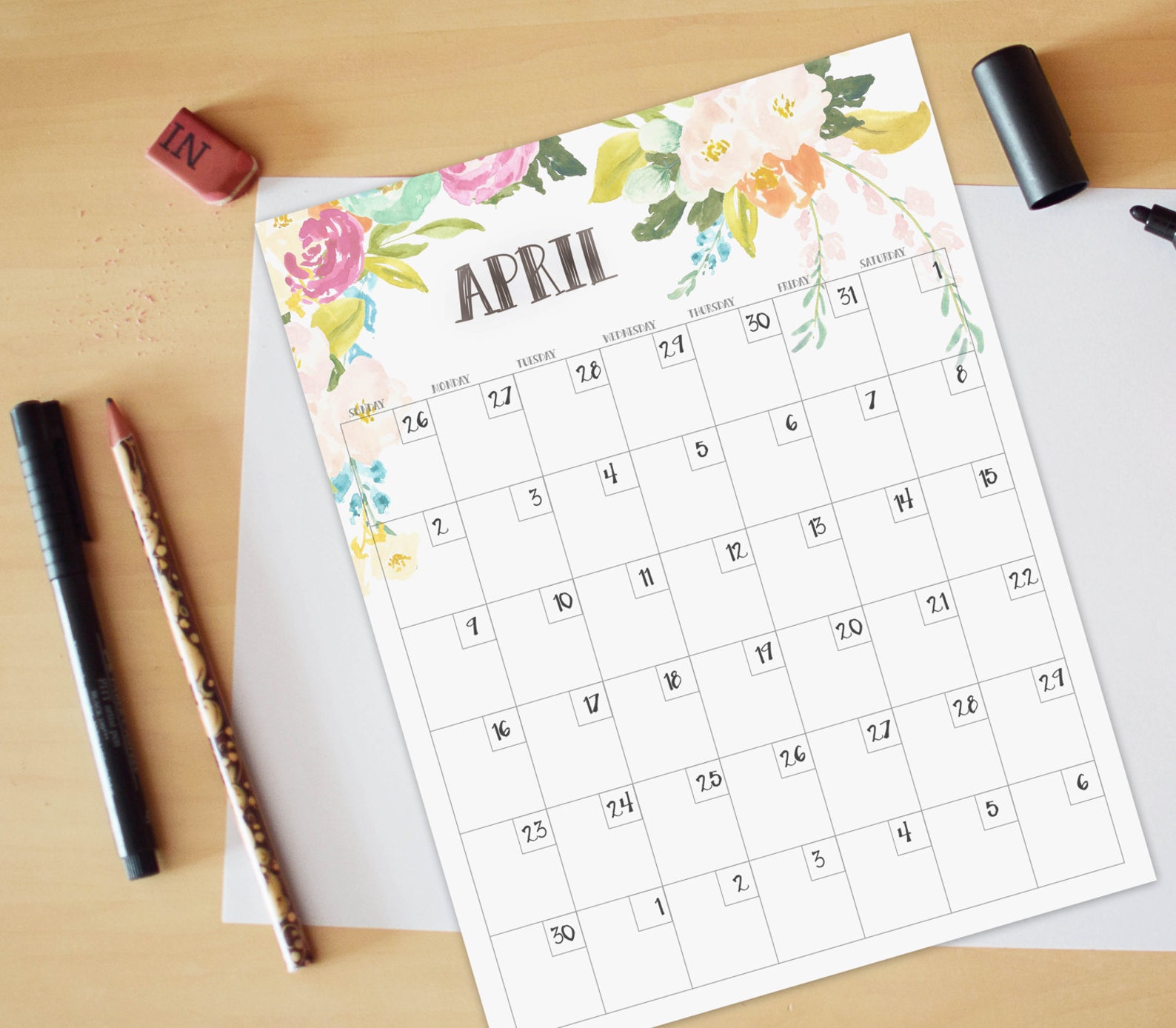 Calendar Full-year Printable Calendar Reusable Printable - Etsy