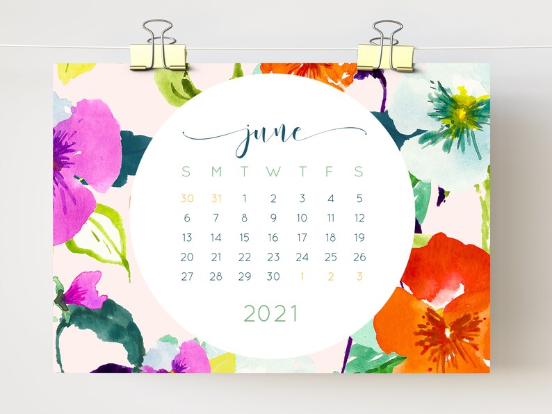 Calendar 2021 Printable floral desk calendar watercolor Etsy