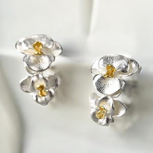 Orchid Half-Hoop Earrings, 925 Sterling Silver, Phalaenopsis Flower Earrings, Floral Earrings, Nature Inspired Jewelry Gift