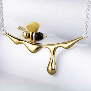 Bee Necklace, Honey Bee Necklace, 925 Sterling Silver, 18K Gold Plated, Bee Jewerly For Women, Nature Lover Gift