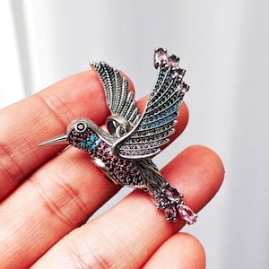 Hummingbird Pendant | 925 Sterling Silver Bird Necklace | Large Colorful Jewelry Gift for Woman | Chain Optional