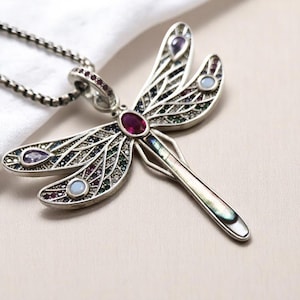 Dragonfly Necklace, 925 Sterling Silver, Dragonfly Pendant, Bohemian Jewelry, Gift for Her