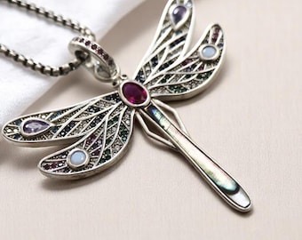 Dragonfly Necklace, 925 Sterling Silver, Dragonfly Pendant, Bohemian Jewelry, Gift for Her