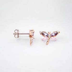 Dragonfly Earrings, 925 Sterling Silver, Gold Plated, Dainty Stud Earrings, Nature Lover Gift for Woman