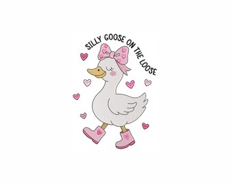 Silly Goose On The Loose Embroidery Design 7 Sizes, Cute Valentine Goose Embroidery Design, Funny Goose Machine Embroidery File.