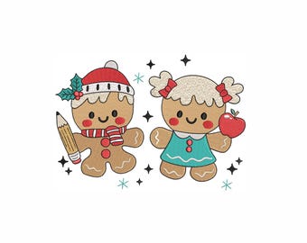 Gingerbread Machine Embroidery Design. 5 Sizes. Christmas Teacher Embroidery Design. Cake Christmas Embroidery. School Christmas Embroidery.
