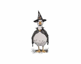 Witch Goose Embroidery Design. 7 Sizes. Halloween Duck with Hat and Cape, Spooky Cute Fall Machine Embroidery Design.