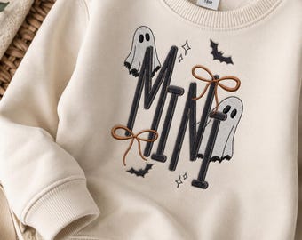 Mini Ghost 6 Sizes Embroidery Design, Cute Halloween Ghost Machine Embroidery, Coquette Bow Embroidery, Spooky Fall Machine Embroidery File.