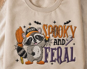 Spooky and Feral Raccoon Machine Embroidery Design. 4 Sizes. Funny Raccoon Halloween Embroidery. Creepy Cute Raccoon Embroidery.