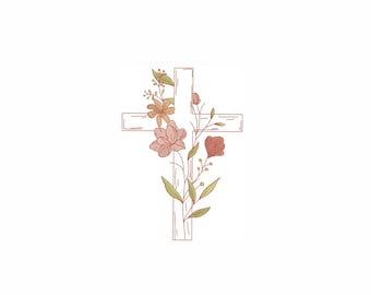 Floral Cross Machine Embroidery Design. 7 Sizes. Spring Embroidery Design. He Is Risen Embroidery Design. Christian Easter Embroidery.
