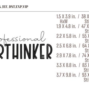 Professionell Overthinker broderidesign i 7 storlekar. Rolig citat minimalistisk text digital maskinbroderifil. bild 2