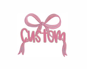 Custom Name Bow Embroidery Design 5 Sizes. Personalized Text with Ribbon Bow Machine Embroidery Monogram File.