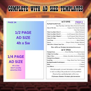 May include: A page from a play script for a musical production of Shrek the Musical. The script includes a list of songs and characters, including Shrek, Fiona, Donkey, and Lord Farquaad. The page also includes information about the performance runtime and intermission.