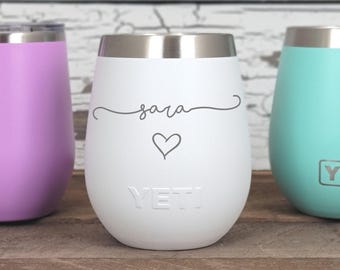 Yeti or Polar Camel Wine Tumbler with Engraved Heart, Personalized Insulated Cup, Custom Wine Glass, Romantic Gift for Her or Him, SLH1