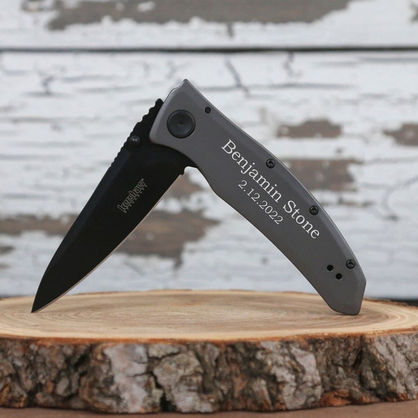 Personalized Engraved Kershaw Grid Pocket Knife Groomsman Best Man Husband Dad Father Outdoors Unique Gift Scouts Hunting Fishing