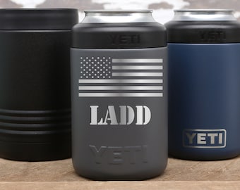 Personalized Engraved YETI® Colster or Polar Camel Beverage Holder, Patriotic, American Flag, Military Service, First Responder, USA1