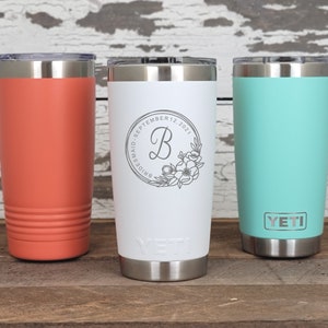 Personalized Engraved YETI® 20oz or Polar Camel 20oz Tumbler Round Floral Design Bridesmaid Maid of Honor Girls Trip Bachelorette RF1